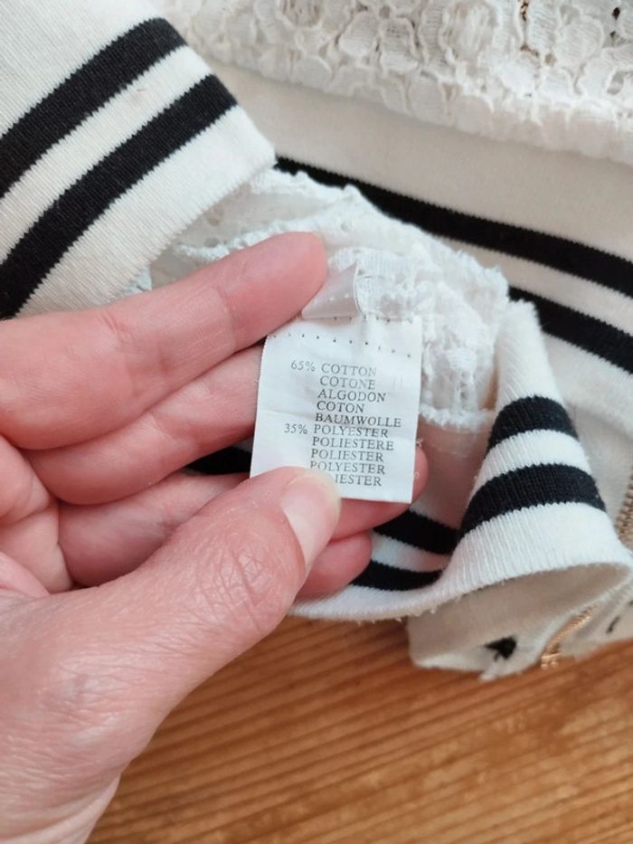 🤍 Veste Blanche Légère en Dentelle à Rayures Noires – Taille L/40 – Très Bon État - photo numéro 6