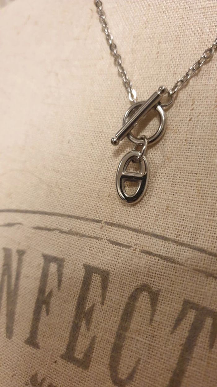 Collier cercle tige maillon farandole acier inoxydable argent - photo numéro 2
