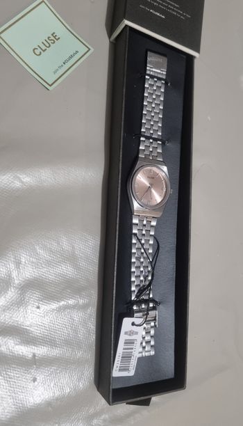cluse montre femme retro 70’s cw35101 cadran rose saumon bracelet acier argenté  avec boîte