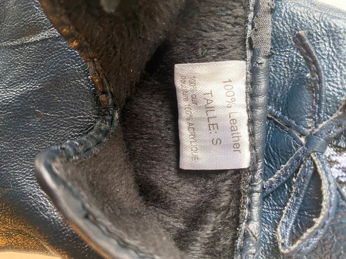 Gants bleu marine, taille S en cuir, avec petits nœuds et détails pieds de poule - photo numéro 4