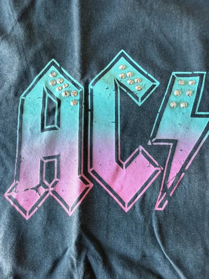 T-shirt ACDC gris strass stradivarius - photo numéro 3