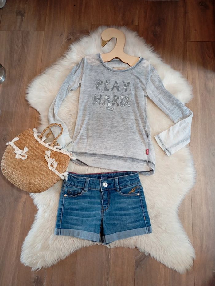 Ensemble fille 5 ans 🌸 short Okaïdi + t-shirt Levi's