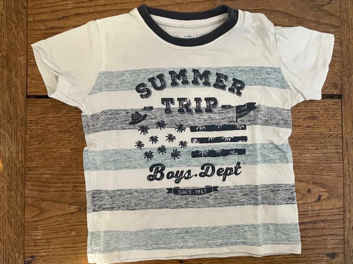 T-shirt manches courtes bleu à rayures gémo baby 12 mois