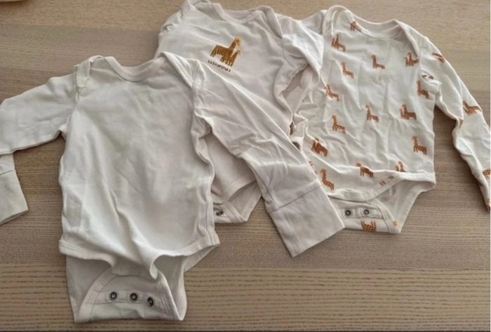 Lot 3 Bodies blanc tape à l'œil 1 mois 53 cm girafe mixte - photo numéro 2