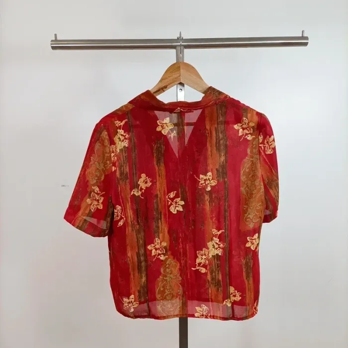 Chemisier fluide rouge imprimé floral Un Jour Ailleurs taille 42 A915 - photo numéro 6