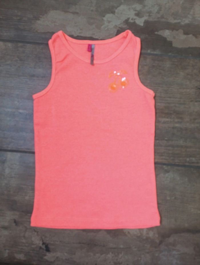 Débardeur tee shirt sans manche marcel Fille 5 ans cerise sequins Orchestra
