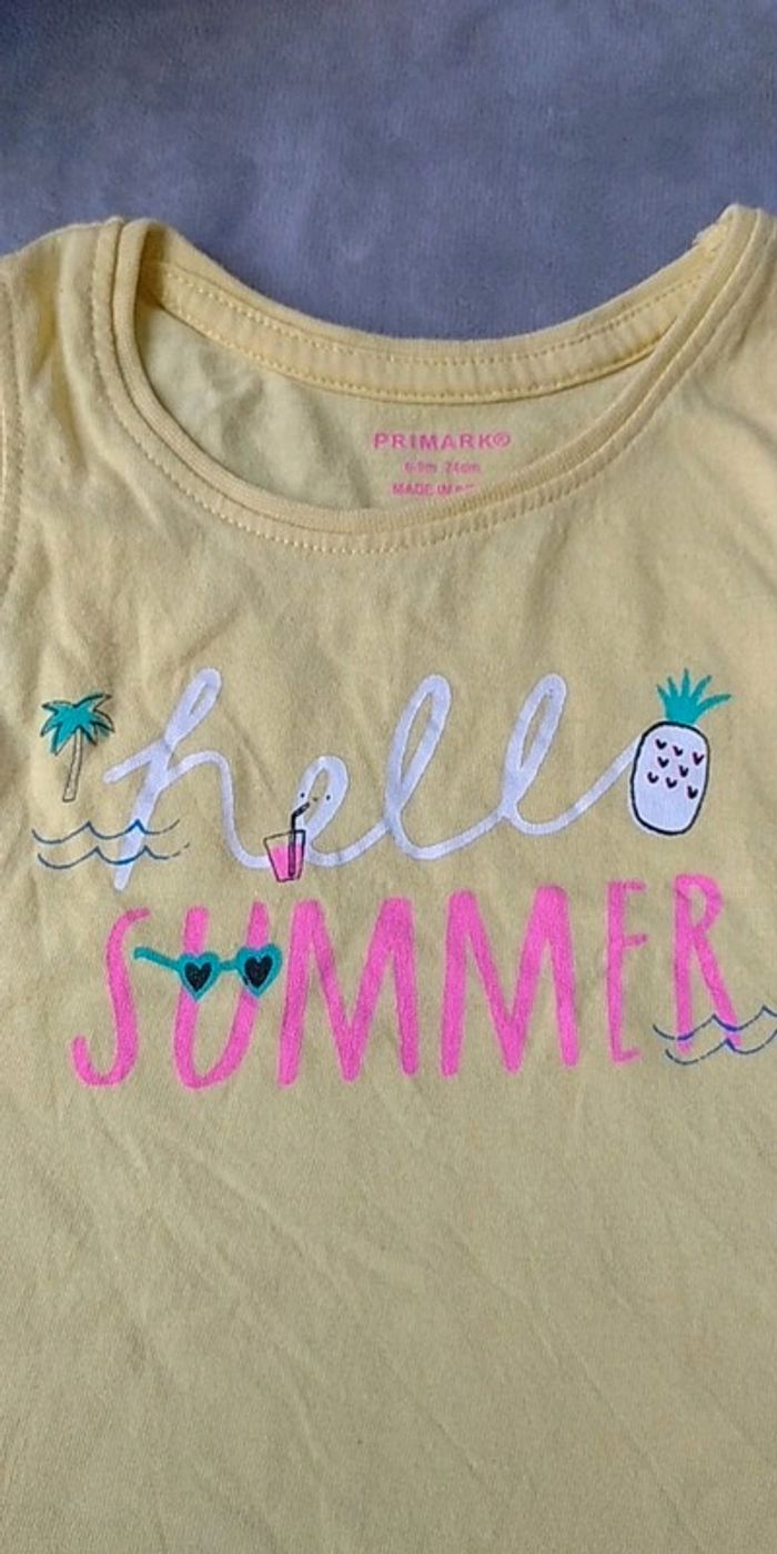 Tee shirt sans manche Fille 6/9 mois "Hello summer" ananas Primark 100% coton - photo numéro 3