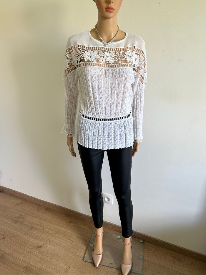 Pull léger blanc à manches longues Morgan taille S TBE - photo numéro 3