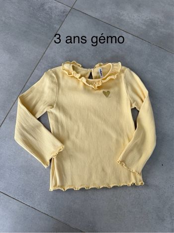 Tee short manches longues gémo 3 ans coloris jaune
