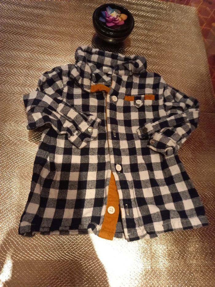 Chemise mixte à carreaux noir blanche et ocre