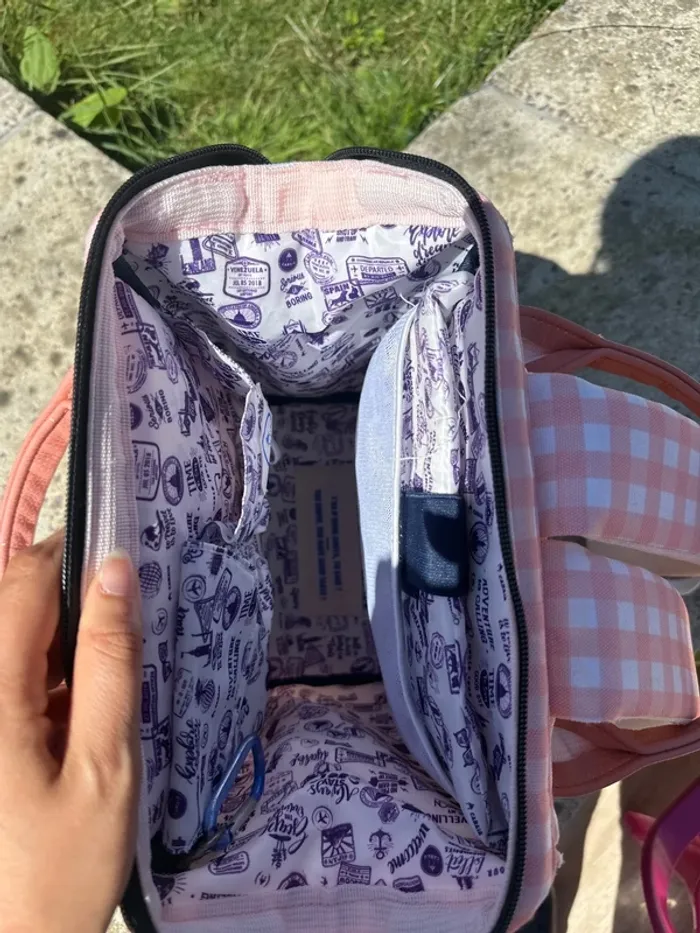 Sac à dos Cabaïa Édition limitée Patna Vichy rose avec ses deux pochettes - photo numéro 11