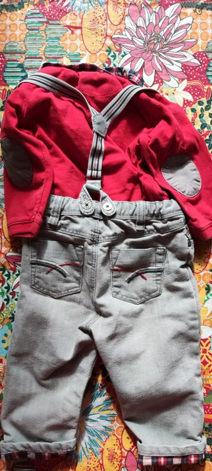 Tenue jean bretelles 12mois - photo numéro 4