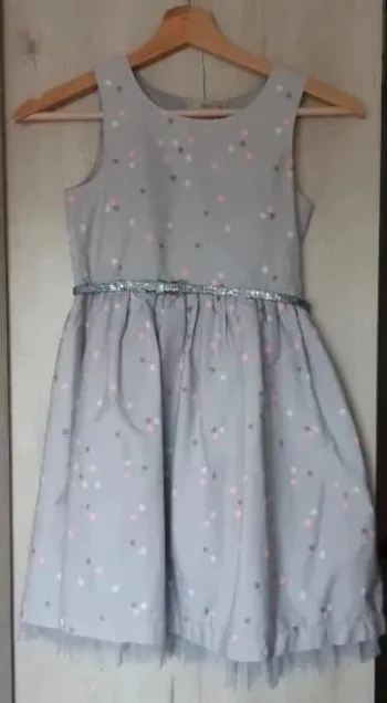 Robe doublée NKY 8 ans gris à pois multicolore état neuve
