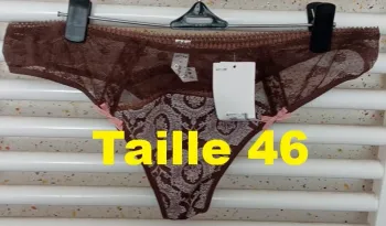 Tanga dentelle marron motif blanc Passionata taille 46 (FR)