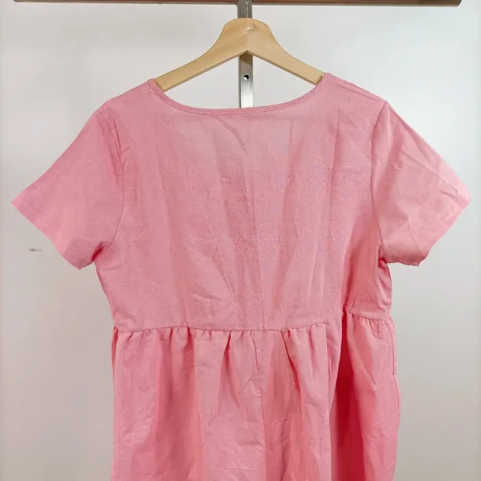 Robe rose à rayures fines coupe babydoll manches courtes col rond taille 2XL A878 - photo numéro 8
