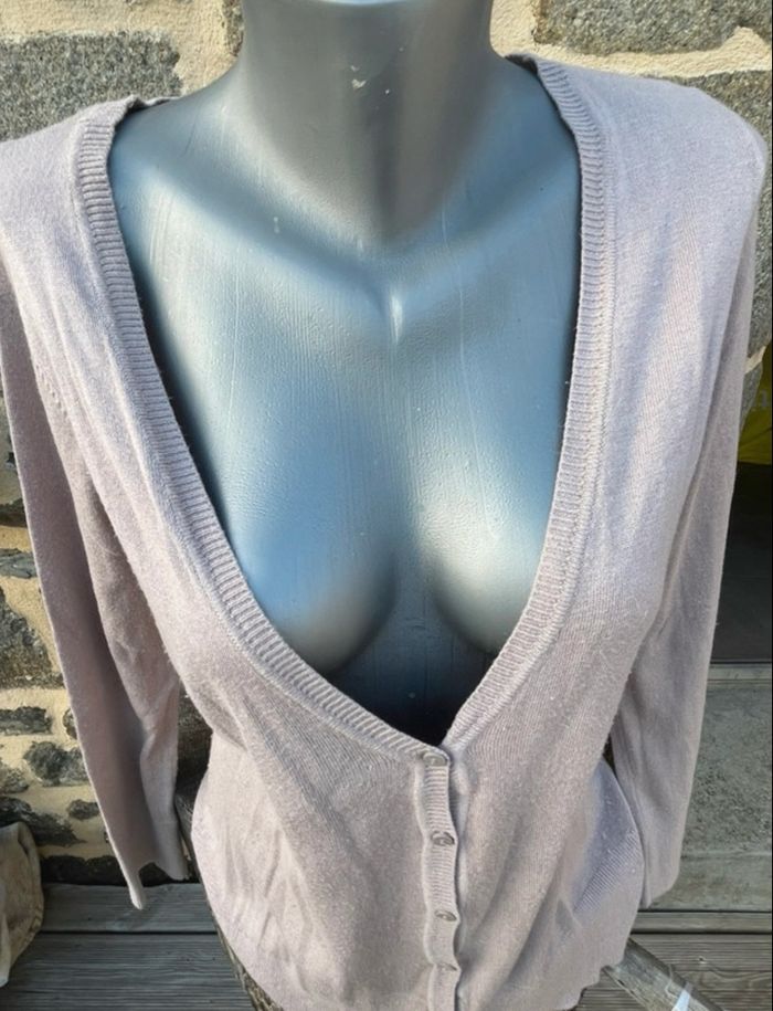 Cardigan en maille fine beige rose - Camaïeu - photo numéro 4