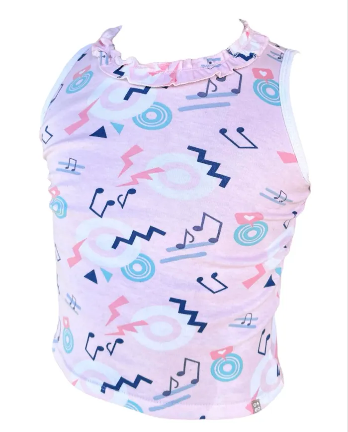 Débardeur Oe+Eo motif musical rose fille Taille 3 ans