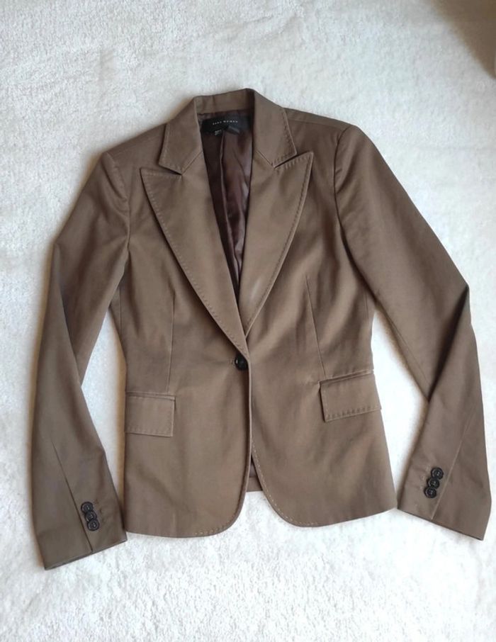 Veste Blazer Zara woman 36 beige marron coton élasthanne un bouton - photo numéro 5