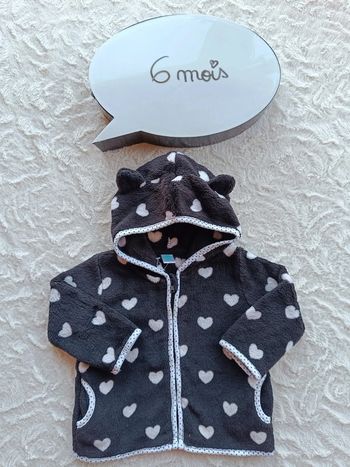 Gilet zippé avec capuche veste polaire Fille 6 mois cœur Tex Baby