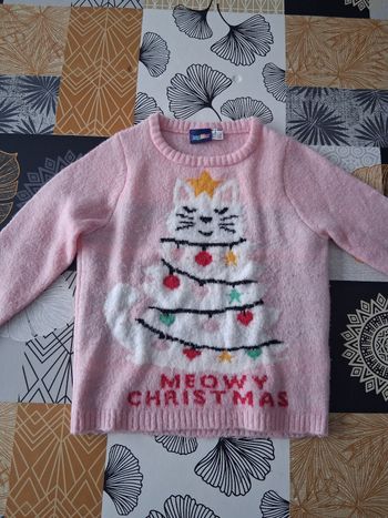 Pull de Noël fille rose chat 2-4 ans
