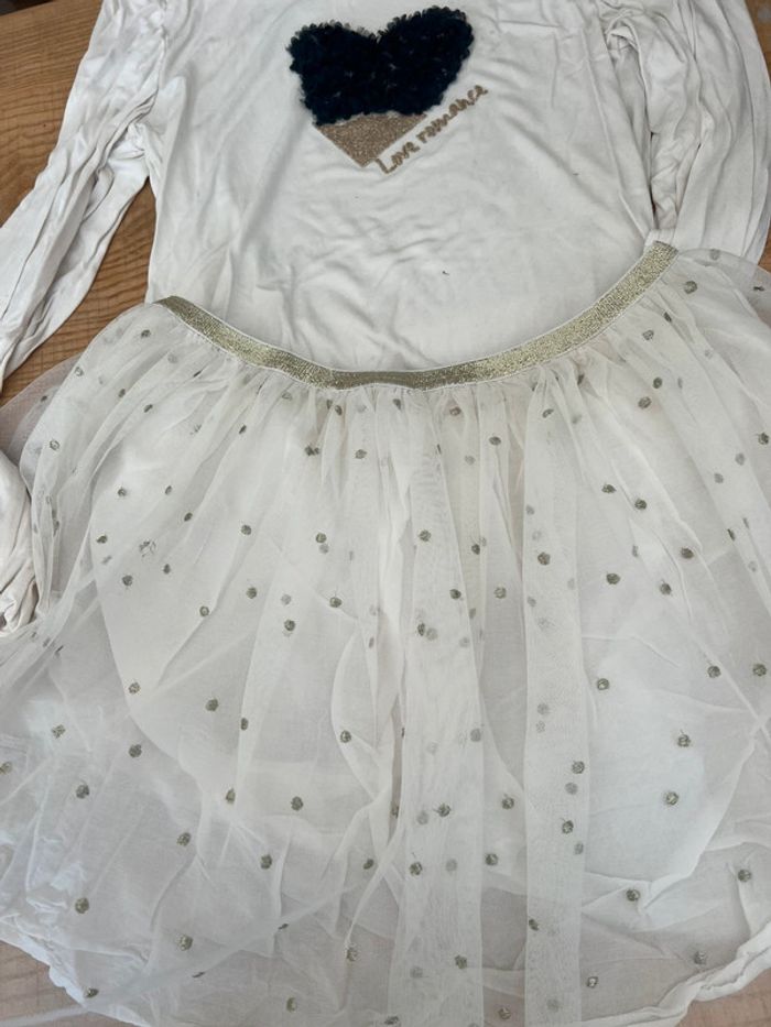 Ensemble tape-à-l’œil orchestra 14 ans, jupe tutu en tulle, princesse, cérémonie T-shirt doré cœur - photo numéro 2