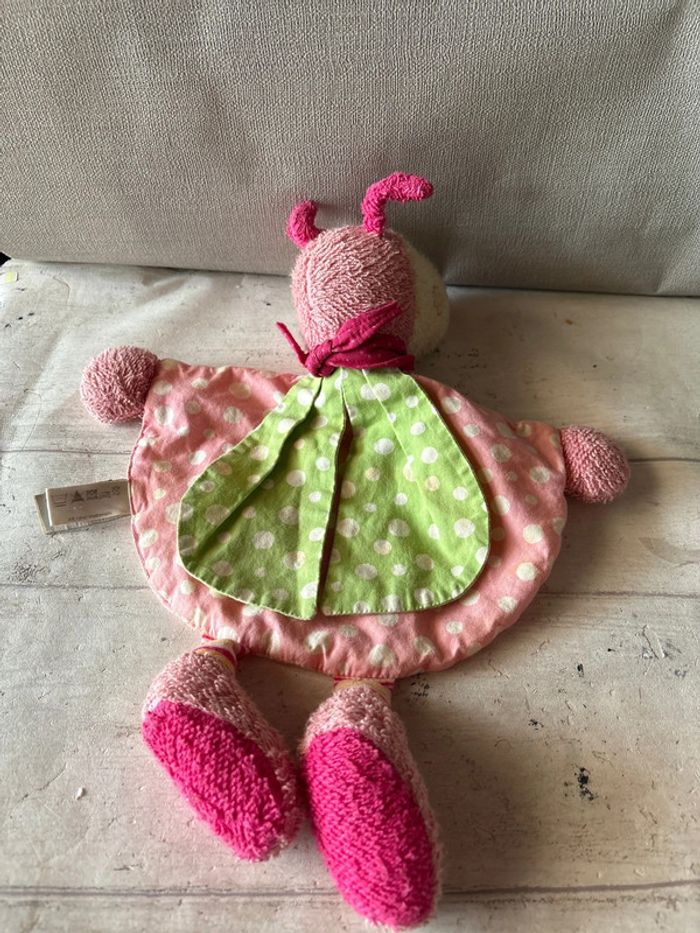 Doudou semi plat coccinelle 🐞 papillon 🦋 sigikid rose verte plus blanc - photo numéro 2