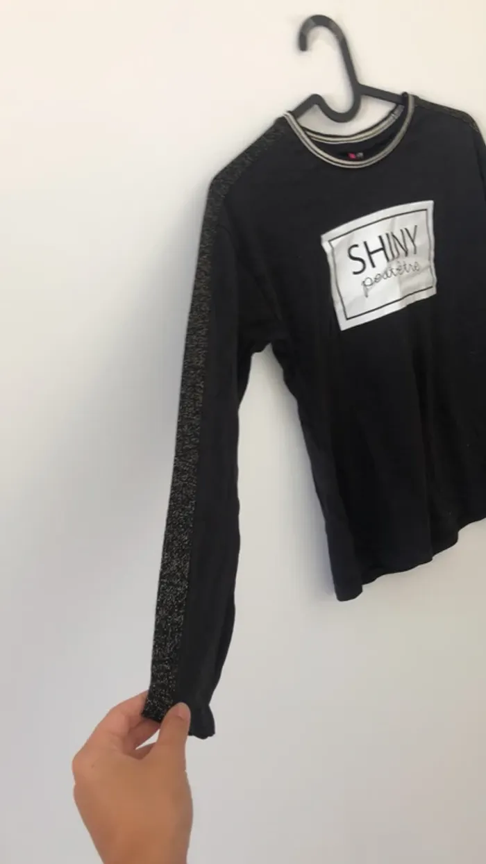 Tte shirt manche longue noir pailleté - photo numéro 2