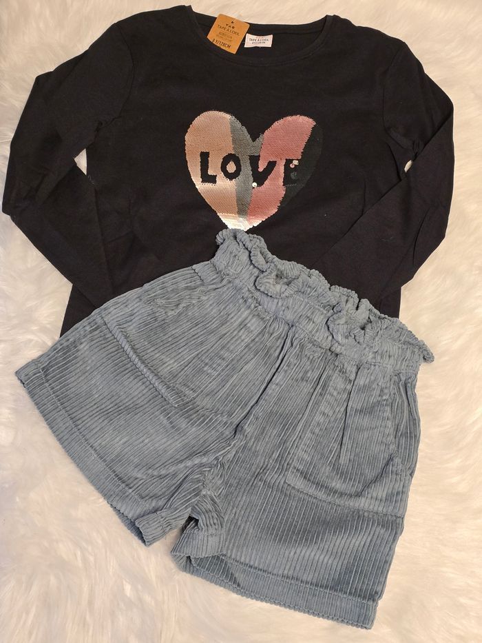 Neufs (non portés) 🏷🏷🤩😍 superbe.ensemble  teeshirt ml et short velours 8 ans fille 😍🤩