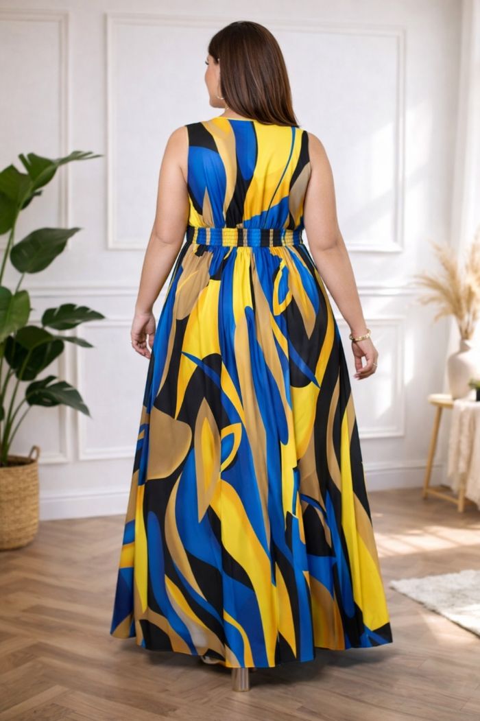 Robe longue audacieuse art déco multicolore Femme Taille 54 marque Boohoo 💍 - photo numéro 4