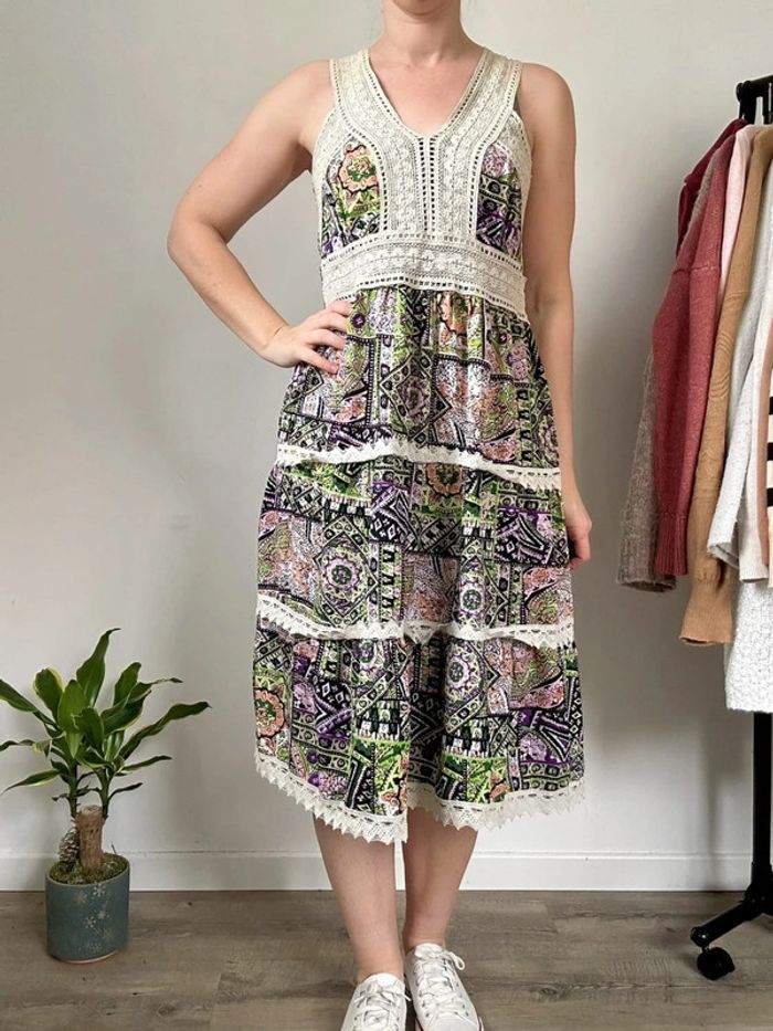 Corte Hindu Robe midi verte à crochet – Taille 38 – Très bon état