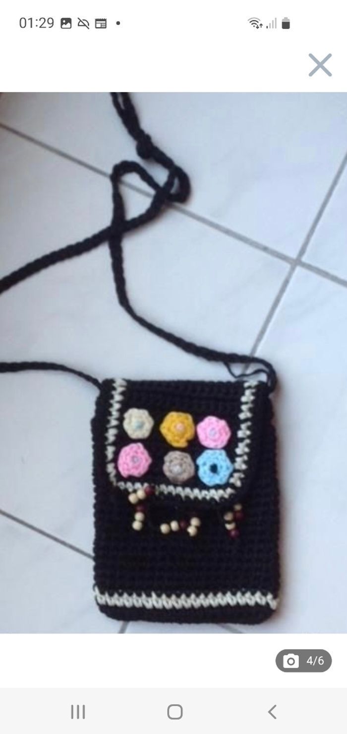 Sac sacoche enfant noir au crochet - photo numéro 5