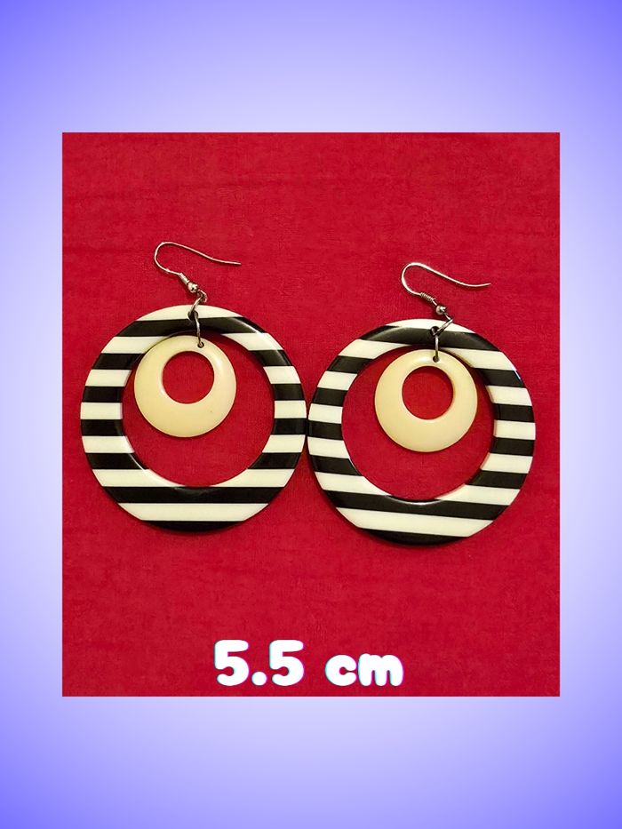 Boucles d'Oreilles Anneaux Noires et Blanches Plastique Bleu Turquoise
