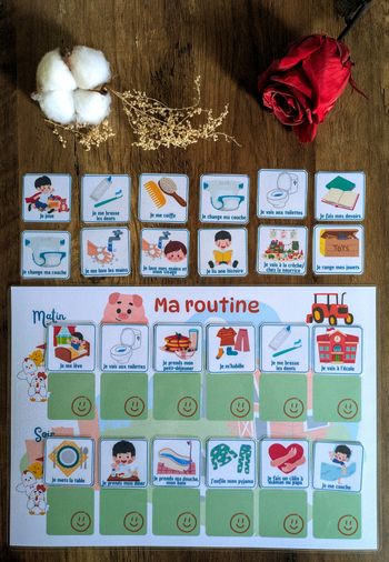 Tableau routine A4 tracteur ferme + 24 étiquettes garçon
