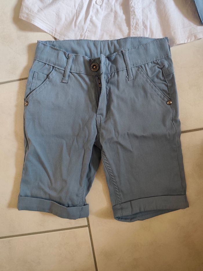 Ensemble cérémonie / mariage / baptême 
short + chemise manches courtes+ gilet + noeud papillon - photo numéro 4