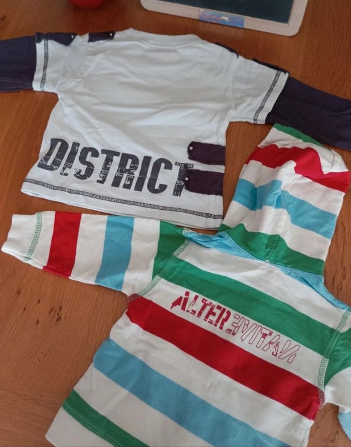 Lot de 1 t-shirt manches longues et 1 veste à capuche zippée taille 1 an en très bon état - photo numéro 4