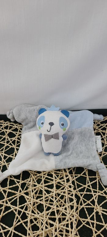 Doudou plat panda SIPLEC gris bleu couronne