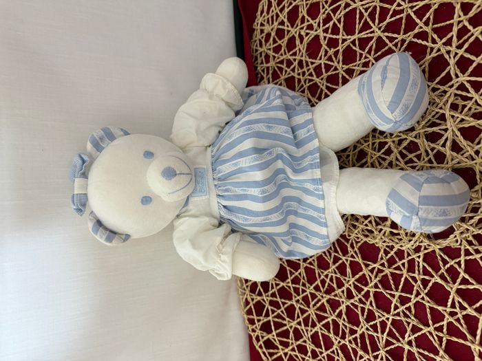 Ours Tartine Et Chocolat Oursonne Robe Blanc Raye Bleu Doudou - photo numéro 4