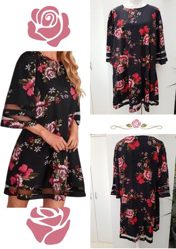 Robe Tunique Noire Imprimé Fleurs Rouge Et Rose