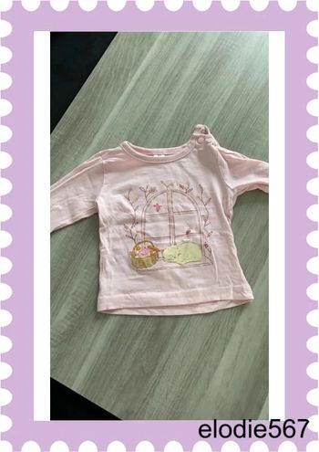 T-shirt manches longues rose 9-12mois