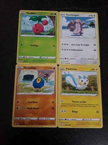 Ceribou + Excelangue + Nodulithe + Pachirisu lot de 4 cartes Pokémon neuves
