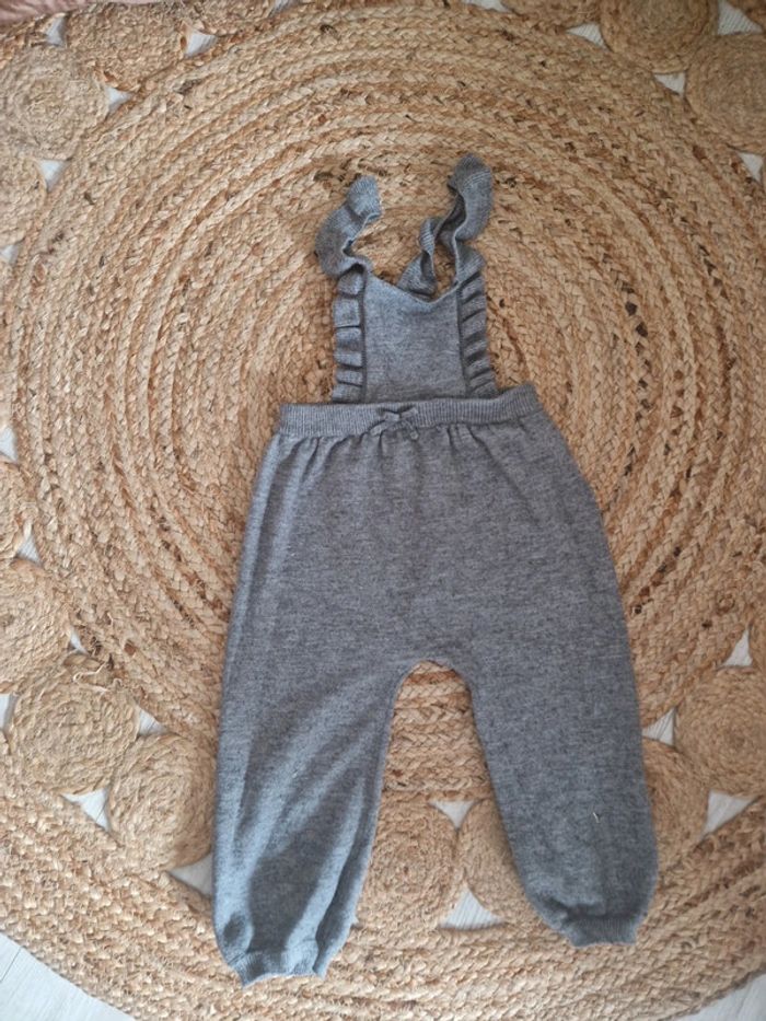 Salopette en lainage extensible bretelles fantaisie grise 🍓24 mois🍓 - photo numéro 1