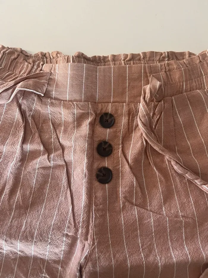 Pantalon effet lin rose poudré à rayures - Neuf 🎀 - photo numéro 2