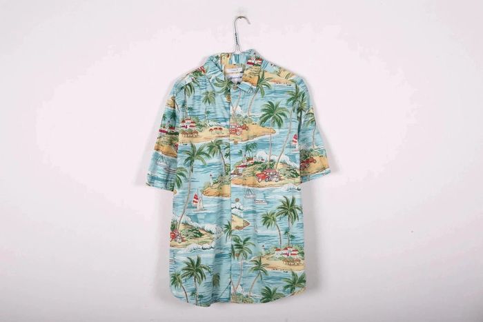 Chemise Hawaïenne vintage 90's en coton motif îles et palmiers (#250019)