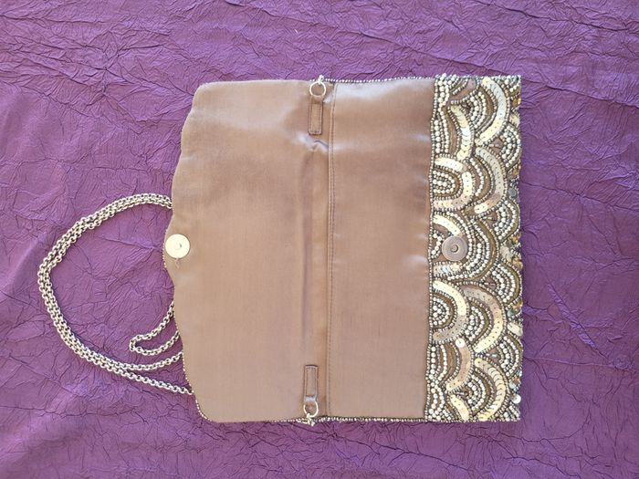 Sac à perles et paillettes doré et taupe - photo numéro 2