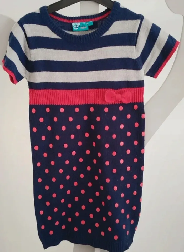 Robe bleu marine à pois rouge Girls wear taille 8 ans