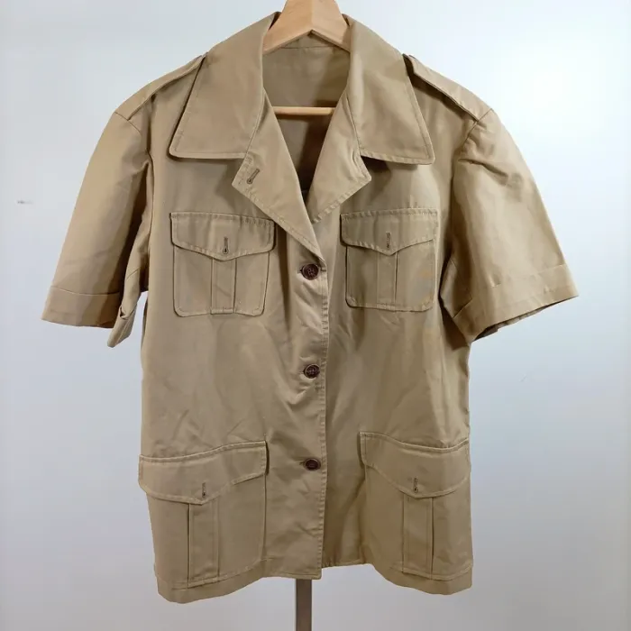 Veste saharienne beige vintage Tropical Paris manches courtes multi-poches Taille 44 A1518