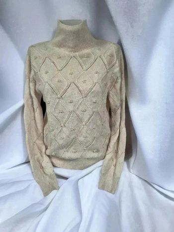 Pull col montant avec perles beige🌹 S🌹