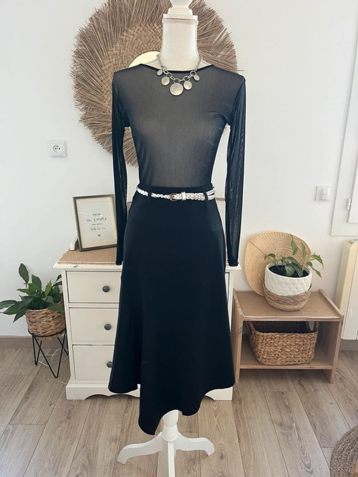 Jupe asymétrique noire mi longue taille 40/42 vintage