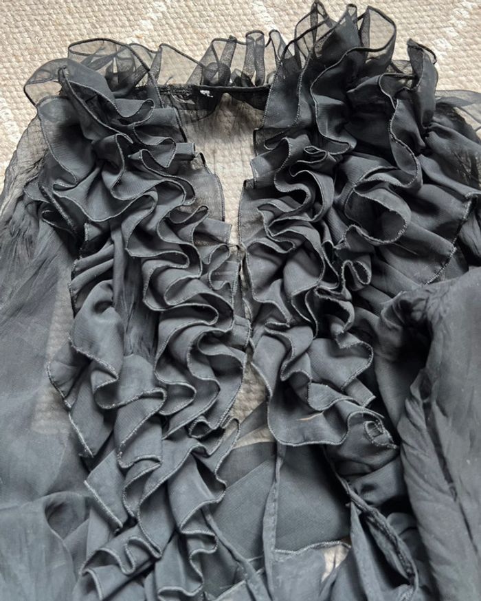 Blouse à nouer transparente col froufrou Vampire Goth vintage 90s - Taille S/M/L - photo numéro 7