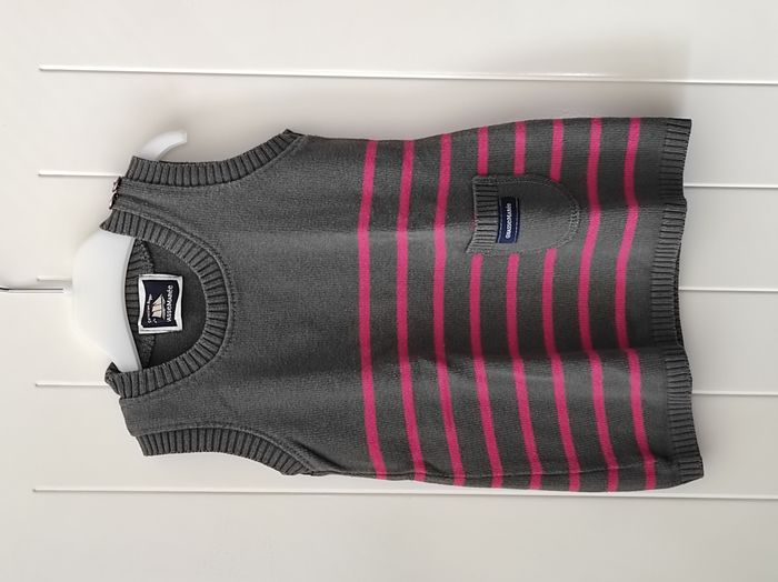 Robe sans manches bébé fille 12 mois – rayée gris et rose – avec poche - photo numéro 2